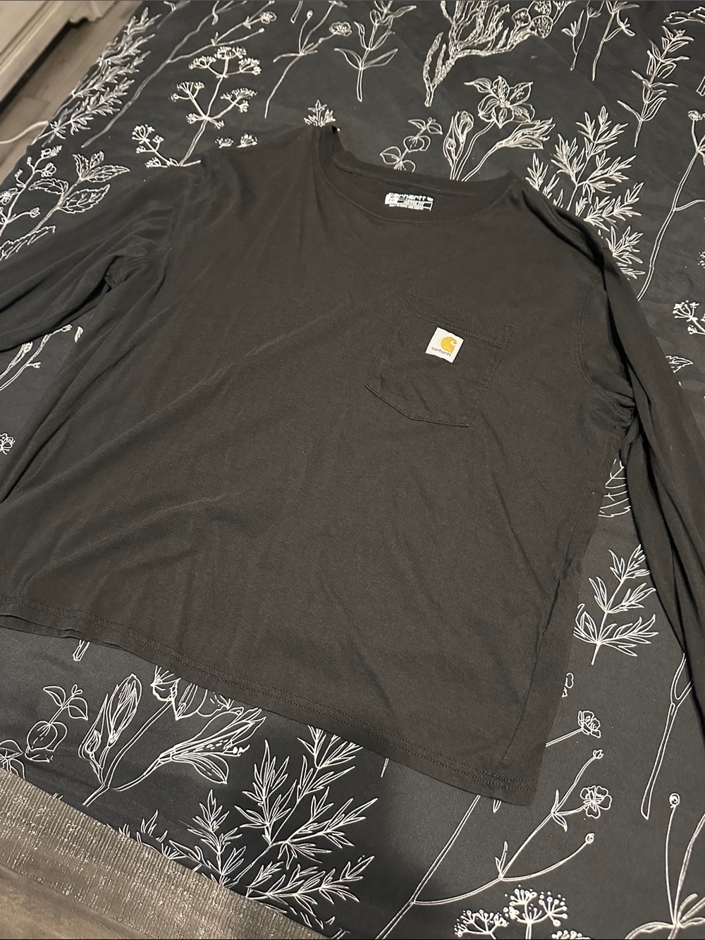 Carhartt Black Long-Sleeve Pocket Tee with Yellow Logo Patch